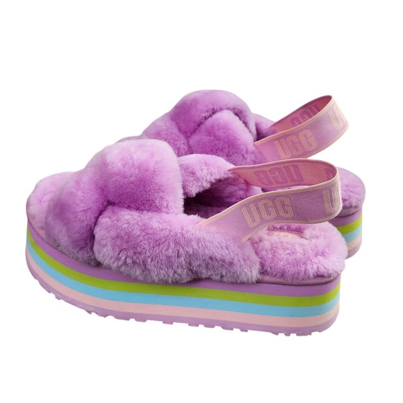 UGG Disco Knot Slide Purple Sky Pink Rainbow Platform Sandals 1120960 Sz 9 - Picture 8 of 10